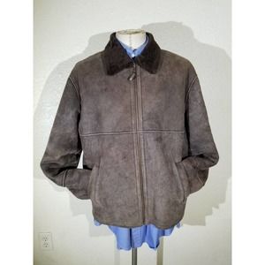 Vintage Genuine Shearling Jacket Coat Mens Full Zip L Large brown